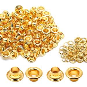 Litoexpe 5MM Grommets Eyelets 200 Pcs, Self Backing Eyelets for Bead Cores, Clothes, Leather, Canvas (Gold)