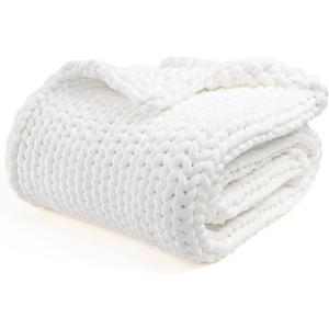 YnM Velvet Weighted Blanket, Handmade Chunky Knitted Design, Soft and Cozy, Temperature Regulating and Breathable, Machine Washable Throw for Sleep or Home Decor (White, 80x87 Inch, 25lbs)
