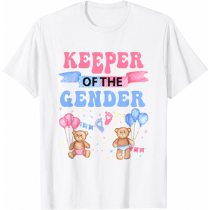 Keeper of The Gender Reveal Baby Bear Balloons Pink Or Blue T-Shirt (White, M)