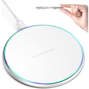 Wireless Charger Compatible with iPhone 17 16 15 14 13 12 11 Pro Max/Mini/Plus/XR/X/8, 15W Max Fast Wireless Charging Pad Mat for Samsung Galaxy S23/S22/S21/S20/S10, Galaxy Buds (1 PACK White)