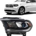 FIONE Halogen Headlight Assembly Compatible With Dodge Durango 2014-2020 Replacement Black Housing Headlights Without LED DRL Projector Left Driver Side LH 68299135AD CH2502302