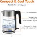 Amazon Basics Electric Kettle with Glass Carafe for Tea and Coffee, Fast Boiling, Auto Shut-Off, Boil-Dry Protection, Temperature Control, Removable Filter, 1 Liter, 1500W, BPA-Free