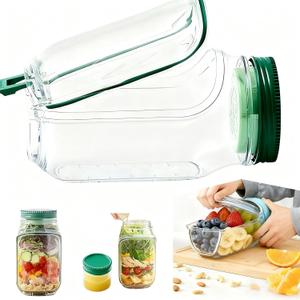 Salad Pod Mason Jar Side Open, Portable Salad Container, Reusable Salad Jar with Side Opening,With Leakproof Dressing Compartment, Suitable for Home, Outdoor, Travel Meal1PCS