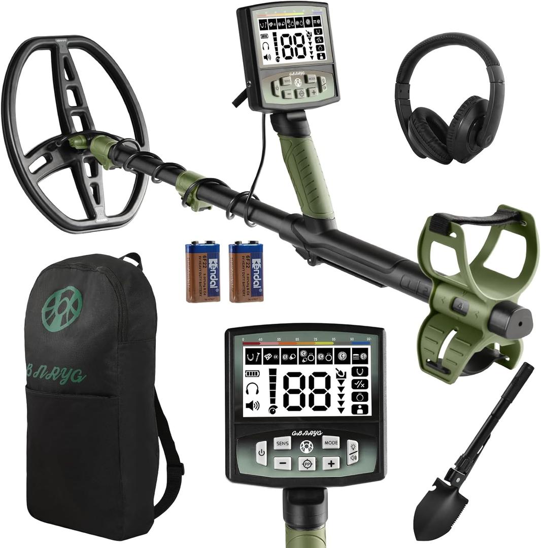 Metal Detector for Adults Waterproof - Metal Detector Professional Gold and Silver, Higher Accuracy, Bigger LCD Display, 5 Mode, 12"" IP68 Coil, New Advanced DSP Chip, Black&Green