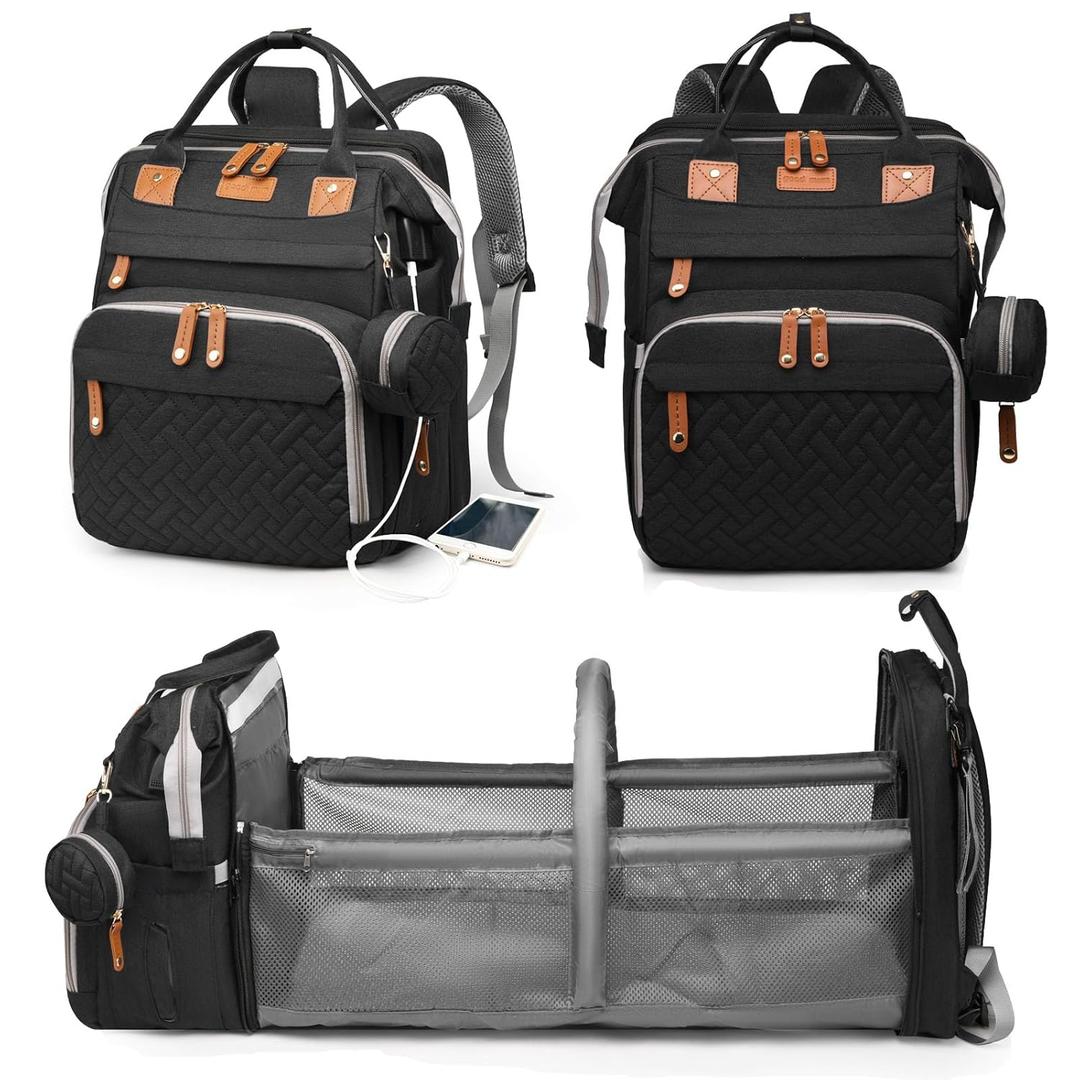 Baby Diaper Bags with Changing Station, Waterproof Diaper Bag Backpack for Moms Dads with USB Charging Port, Baby Shower Gifts, Large Capacity diaper backpack, Black