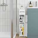 TuoxinEM Storage Cabinet for Small Spaces, Over The Toilet Cabinet for Skinny Bathroom Storage Corner Floor, Slim Paper Holder with 2 Doors & Shelves (White)