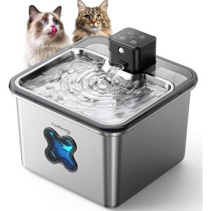 Cordless Cat Water Fountain : [Visual Filter] & [Heavy-Duty Stainless Steel] 3.2L/108oz, FEELNEEDY- Premium, Durable Design, 4000mAh Battery Operated Pet Fountain with Sensor, FN-W17 for Cats and Dogs