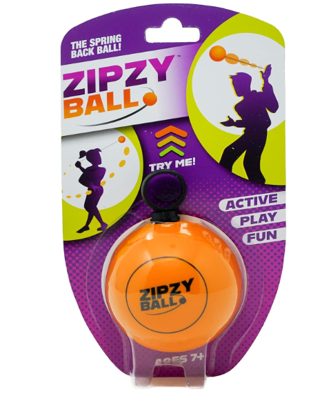 ZipzyBall Sporty Spring Back Hand Ball Fidget  Kid or Adult Indoor and Outdoor All Season Active Play Workout Skill Toy. Recommended for Ages 7 & Up.