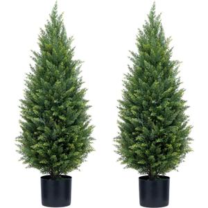 3ft Artificial Topiary Trees Artificial Cedar Trees UV Resistant Bushes Potted Set of 2 Faux Shrubs for Outdoor Indoor Front Porch Garden