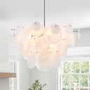 VANZARLA Dia 28 Inch, Modern Glass Chandeliers for Farmhouse, Large Unique Pendant Chandelier for Dining Room Bedroom Entryway Kitchen Foyer, Chrome Finish
