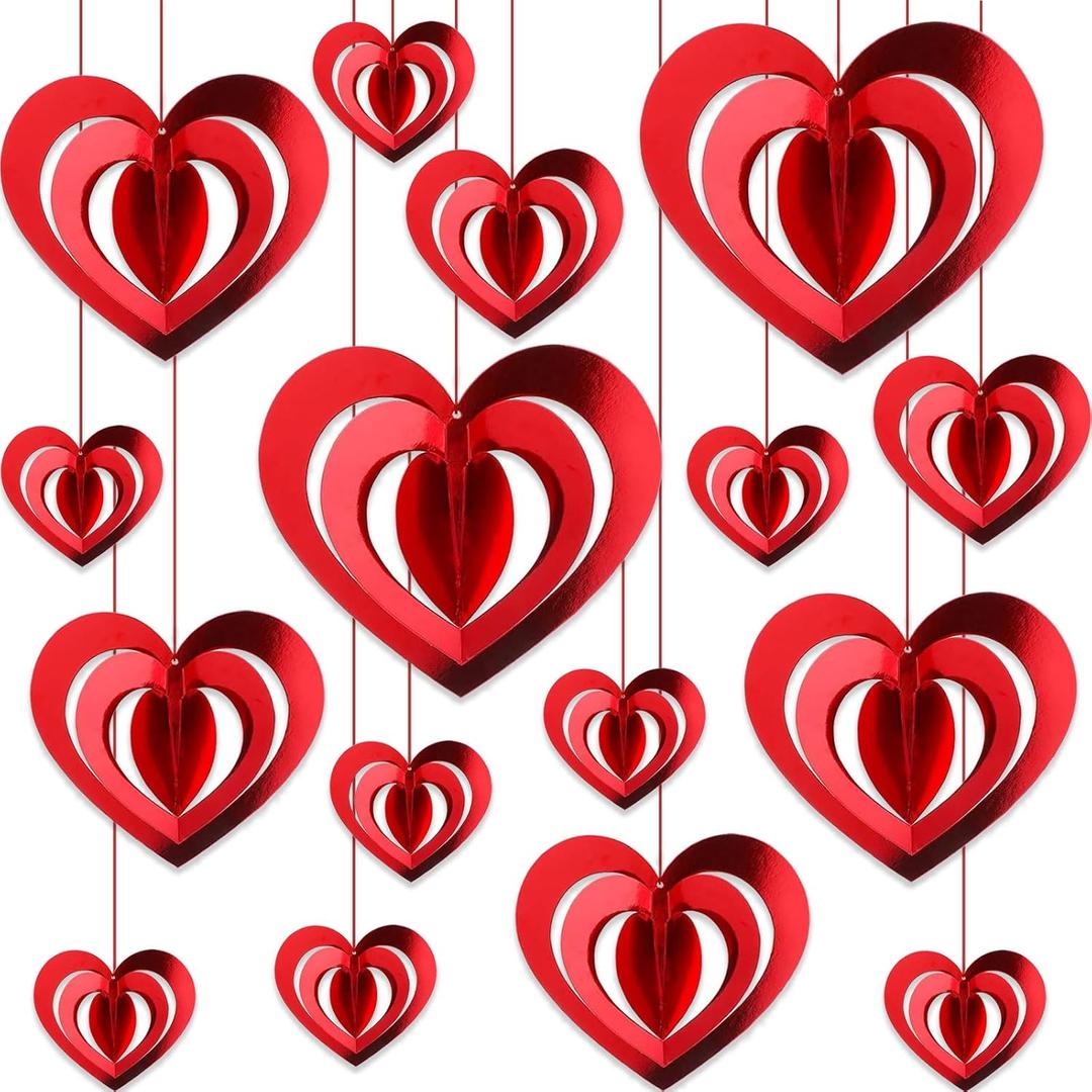 3 x 32 Pcs Valentines Day Hanging Hearts Decorations 3D Heart Hanging Decoration, red Heart Ornament for Valentine Day Wedding Anniversary Engagement Romantic Decorations Special Night Party Supplies