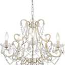 Crystal Chandelier, 5-Light Modern Chandelier for Dining Room Light Fixture, Nickel Finish Pendant Ceiling Light Fixture, Modern Candle Chandelier for Living Room Kitchen Island Entryway Bedroom (27" High 22.7" Wide)