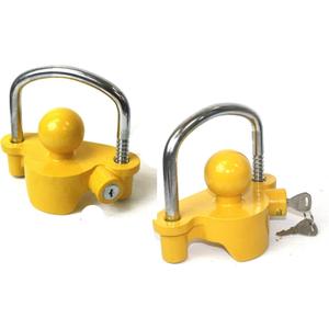 Universal Trailer Hitch Coupler Lock Fits 1-7/8 Inch, 2 Inch, 2-5/16 Inch Couplers, Yellow Steel Anti-Theft Security Locks for Tow Tongue with Keys, 2 Pack