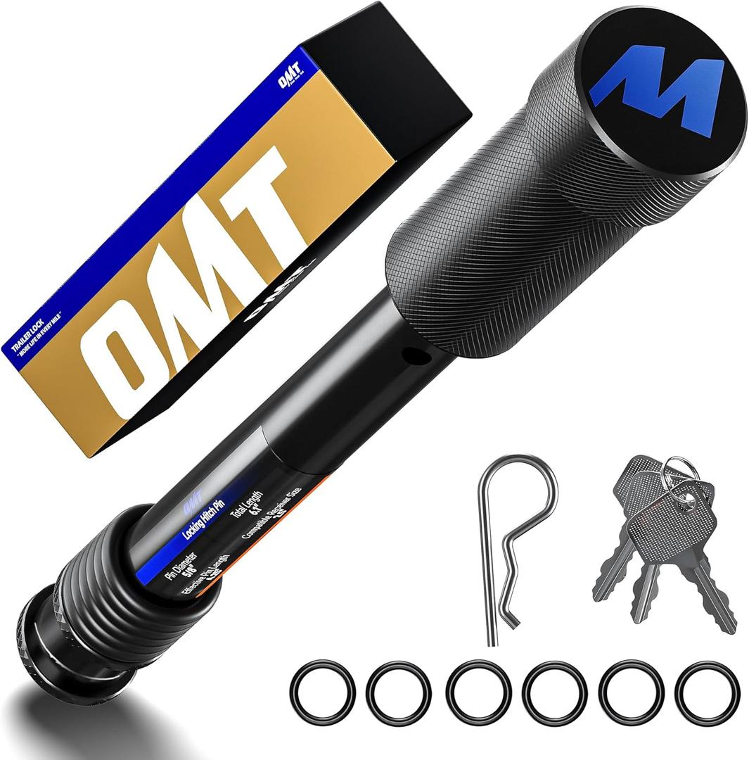Orion Motor Tech Locking Hitch Pin, Fits 2" & 2.5" Receiver with 5/8" Diameter Hitch Pin Lock, Anti-Theft Steel Hitch Pin Lock with Key for Class III IV, Anti-Rattle Trailer Hitch Pin with O-Rings (2 & 2.5 in - 1 Pack, Black)