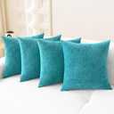 CaliTime Throw Pillow Covers Decorative 18 X 18 Inches Pack of 4 Cozy Chenille Cushion Cases for Couch Sofa Bed Living Room Home Lake Blue (18" x 18" (Pack of 4))