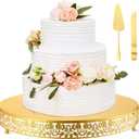 Wenqik 18 Inch Christmas Cake Stand Gold Metal Round Cupcake Dessert Stand with Cake Cutting, Spatula Xmas Cupcake Pastry Display Candy Holder Display for Xmas Wedding Birthday Party(flower, 18 Inch)