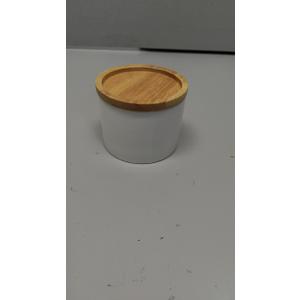 Sweejar Kitchen Canisters Ceramic Food Storage Jar, Stackable Containers with Airtight Seal Wooden Lid for Serving Ground Coffee, Tea, Sugar, Salt and More - 16 Fl Oz (White)