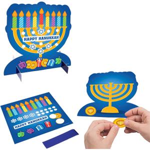 The Dreidel Company 12-Pack Hanukkah Craft Decoration - 3D Menorah Sticker Scene Table Decoration (12-Pack) Make Your Own Hanukkah Table Decorations