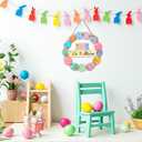 Pink Happy Easter Wreaths for Front Door Peeps Decorations for home Sign Easter Eggs Decor Wooden Wall Decor for Home Office Bathroom Bedroom Living Room Door Wall Party Supplies 10x10x0.12 inches (Risen3)