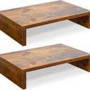 TEAMIX Monitor Riser  2 Pack, Rustic Brown Wood Adjustable Stand for 2 Monitors/Laptop/PC