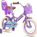 JOYSTAR 12" Kids Bike Princess Kids Bicycle for Girl 2-4 Yrs Purple | Toddler Girls Bike with Training Wheels Doll Bike Seat Basket & Streamers,  LittleDaisy-Neon Purple, 12 Inch with Training Wheels