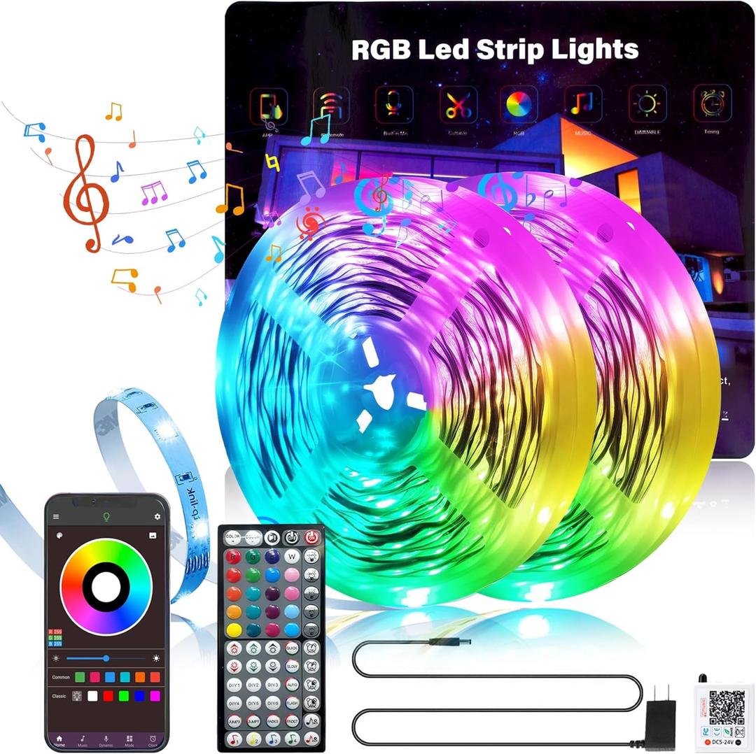 150FT Led Lights for Bedroom, Color Changing RGB Led Strip Lights Indoor, Music Sync Led Light Strip with Remote and App Control, DIY Led Lights for Room Home Decor Ambient Lighting (2 * 75FT)