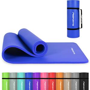 Yoga Mat Premium Non Slip Thick  Extra Comfortable Exercise Mat for Home Workouts, Pilates, Stretching & Gym  Cushioned NBR Foam, Gym Mat with Strap, for Women & Men (74.5 x 40 x 0.6 in, Blue)
