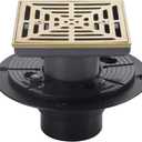 4-1/4 Inch Brushed Gold Shower Drain Square, Base with Adjustable Drain Flange Kit PVC, Removable Grille Strainer Drain Cover with Screws, SUS304 Stainless Steel Brass Face