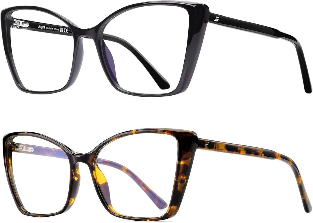 2 Pack Blue Light Blocking Glasses for Women, Oversized Trendy Cat Eye Computer Gaming Glasses Anti Glare & UV Glare RF6204 (Black + Coco Tortoise Cateye Frame)