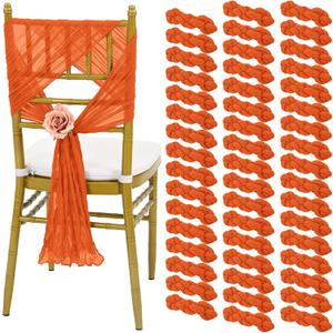 REWOMC 50 PCS Cheesecloth Chair Sashes, 15.7x70 inch Bows Designed Chair Sashes, Chair Cover Chair Sashes Decorations, Universal Chair Decoration for Wedding Reception Banquet Party (Orange)