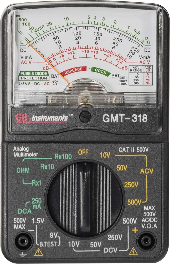 Gardner Bender GMT-318 Analog Multimeter, 6 Function, 14 Range, AC / DC Volt, 500V
