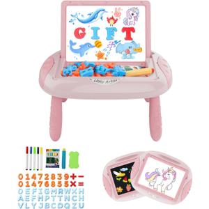 Gift for 1-2 Years Old Girl, Girl Toys with Magnetic Letters and Numbers, Portable Doodle Board Easel, Learning and Educational Toy for 1-2 Years Old Girls (Pink Red)
