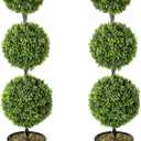 2 Pack 3Ft Artificial Boxwood Topiary Tree,Faux Topiary Ball Trees for Front Door Porch Decor Lifelike Fake Plant Greenery Arrangements with Black Pots for Home Office Desk Decor-Green