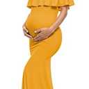 Glampunch Womens Off Shoulder Maternity Dress Ruffles Elegant Slim Gowns Fit Maxi Photography Dress XL
