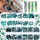 2120 Pcs Emerald Green Nail Rhinestones Green Crystals Glass Gems Stones Round Beads Flatback Rhinestones Multi Shapes Sizes Nail Charms for Nail DIY Crafts Clothes Shoes Jewelry
