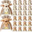 24 Pcs Bear Gift Bag Bulk for Baby Shower Guest Favor 5.3 x 7.1 Inches Candy Cute Plush Bear Drawstring Bag with Bow Thank You Acrylic Sign for Baby Boy Girl Party Decorations(Brown)