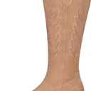 SHIBEVER Suede Knee High Cowboy Boots for Women Comfortable Tall Cowgirl Boots Zipper Low Heel Fall Winter Western Booties (8, 2679-khaki)