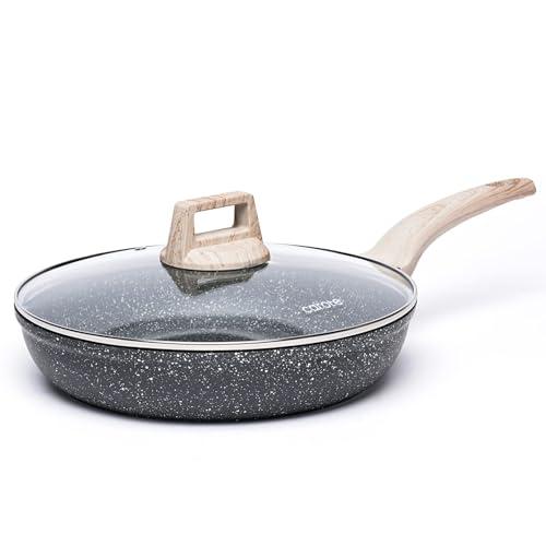 CAROTE Non Stick Frying Pan Skillet, 8" Nonstick Fry Pan with Glass Lid, Egg Pan Omelet Pans, Granite Cookware, PFOA Free (Classic Granite, 8-Inch)