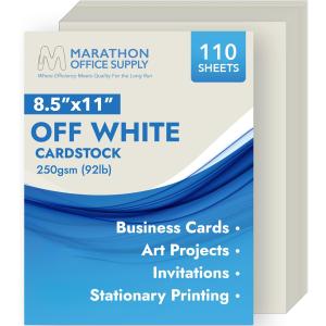 MOS Off-White Cardstock Paper 8.5 x 11 Inch (110 Sheets)  Heavyweight Cream Card Stock for Invitations, Menus, Certificates, Crafting, Business, Printer Compatible