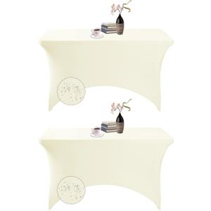 2Pack Spandex Waterproof Table Covers 4ftSpandex 4ft Waterproof Table Cover for Party,Wedding, Banquet, and Events(Ivory) (48"x30"(Rectangular)2PACK)