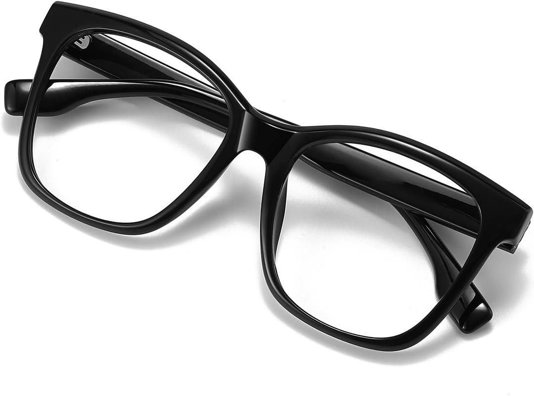 Oversized Square Blue Light Blocking Glasses for Women and Men - Gaming & Computer Anti-Fatigue (Black)