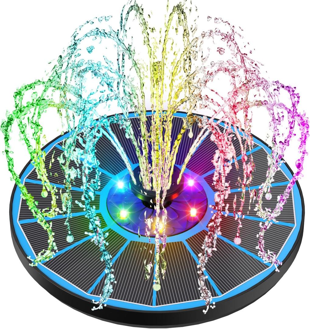 SZMP Solar Fountain Pump 3.5W Bird Bath Fountains with Blue Flower Upgraded Glass Panel, 7 Nozzle & 4 Fixer, Solar Powered Water Fountain for Garden, Pond, Outdoor (Colorful)