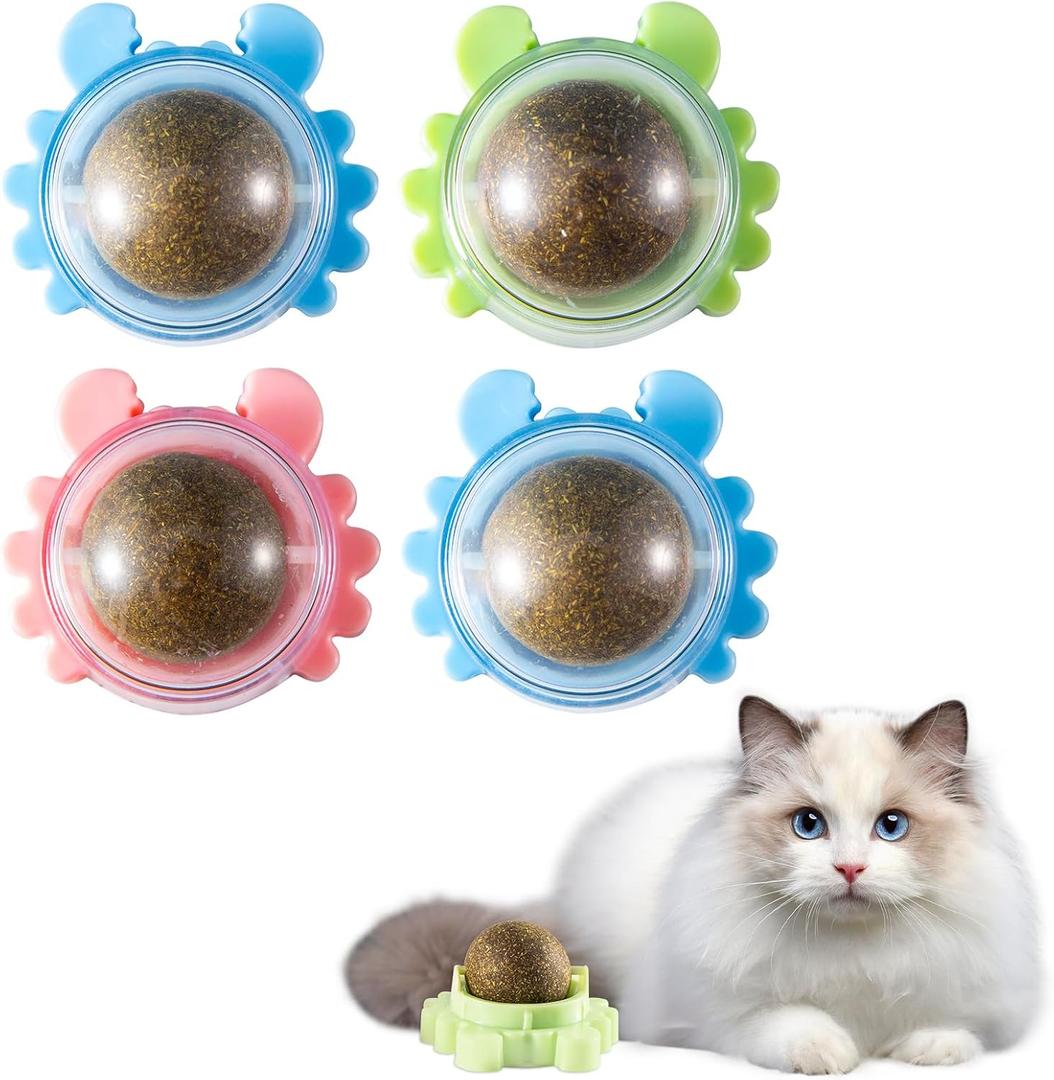 Cat Mint Ball Wall 4-Pack Mount Catnip Ball Release Energy Relieve Anxiety Promote Digestion and Protect The Oral Cavity