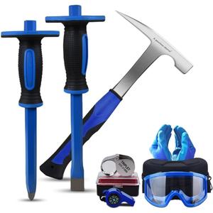 8 PCS Geology Rock Pick Equipment Kit,2 Rock Digging chisels with Protective Caps and 21oz Hammer, Digging Chisel Set, Gold mining and Tool Set for Hounding (BLUE) (Green)