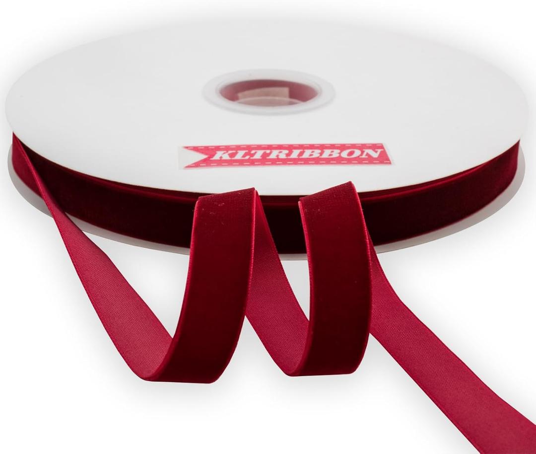 Hot Red Velvet Ribbon Single Faced,5/8 Inch X 25Yards Spool