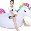 Jasonwell Big Inflatable Unicorn Pool Float Floatie Ride On with Fast Valves Large Rideable Blow Up Summer Beach Swimming Pool Party Lounge Raft Decorations Toys for Kids Adults