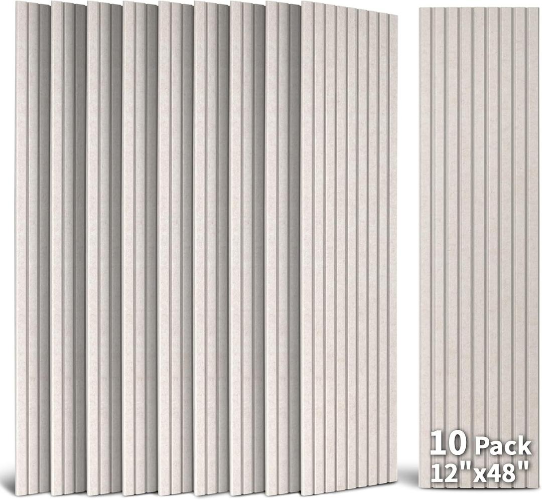 Art3dwallpanels 10 Pack Acoustic Panels, 48" X 12" X 0.35" Soundproof Wall Panels, Self Adhesive High Density Sound Absorbing Acoustic Treatment for Recording Studio, Office, Camel
