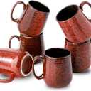 HASENSE Coffee Mugs Set of 6, 15 Ounce Ceramic Coffee Cups Set with Handle, Large Tea Mug for Kitchen, Red Cup for Tea,Cocoa, Milk, Christmas Gift for Women and Men, Dishwasher and Microwave Safe (Red-12 OZ)