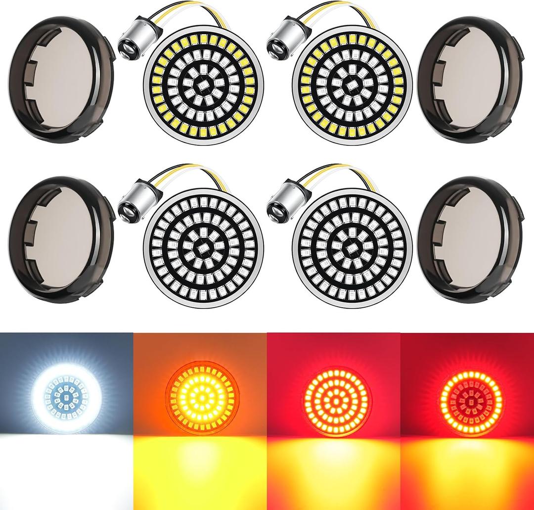 PBYMT 2 inch LED Turn Signals, 60 LEDs Front Rear Turn Signals Running Brake Light Kit with 4 Smoked Lens Cover Fit for Harley Davidson Touring Sportster Iron 883 Softail Dyna 1986-2024