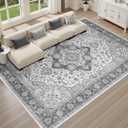 Washable Area Rug 8'x10': Vintage Non-Slip Stain Resistant for Living Room, Soft Large Carpet for Bedroom Dining Room Home Office(Grey and Cream)